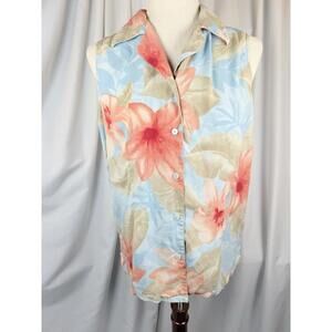 Liz Claiborne Golf 100% Silk Tank Polo Blouse Tropical Floral Resort Vacation Sm